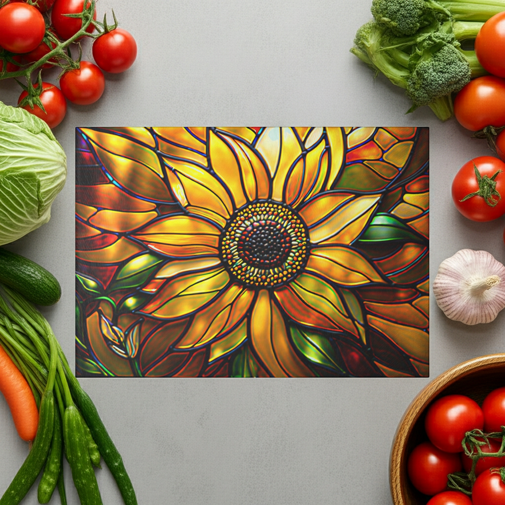 Vibrant Sunflower Glass Cutting Board, Kitchen Decor, Gift for Home Chefs, Unique Kitchen Accessories, Summer Gathering Decoration - Mallard Moon