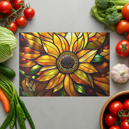 Vibrant Sunflower Glass Cutting Board, Kitchen Decor, Gift for Home Chefs, Unique Kitchen Accessories, Summer Gathering Decoration - Mallard Moon