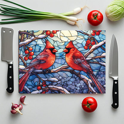 Cardinal Stained-Glass Glass Cutting Board — Decorative Holiday Kitchen Trivet