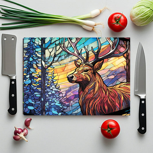 Stained Glass Stag Glass Cutting Board — Colorful Woodland Kitchen Decor