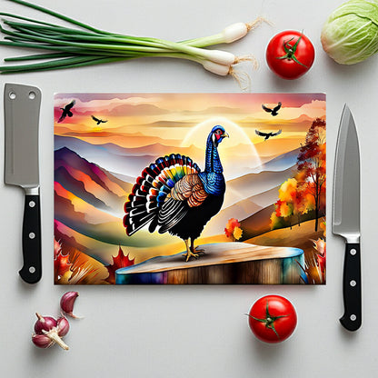 Glass Cutting Board — Colorful Turkey Sunset Kitchen Cutting Board, Autumn Farmhouse Décor