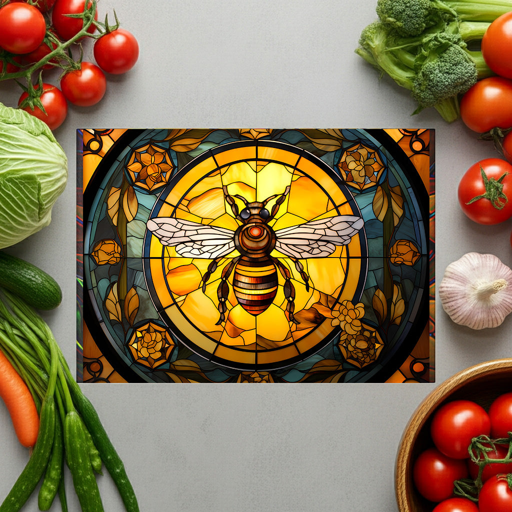 Bee Stained Glass Glass Cutting Board — Decorative Floral Kitchen Board