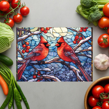 Cardinal Stained-Glass Glass Cutting Board — Decorative Holiday Kitchen Trivet