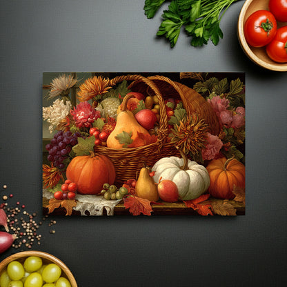 Autumn Harvest Glass Cutting Board — Thanksgiving Cornucopia Kitchen Decor