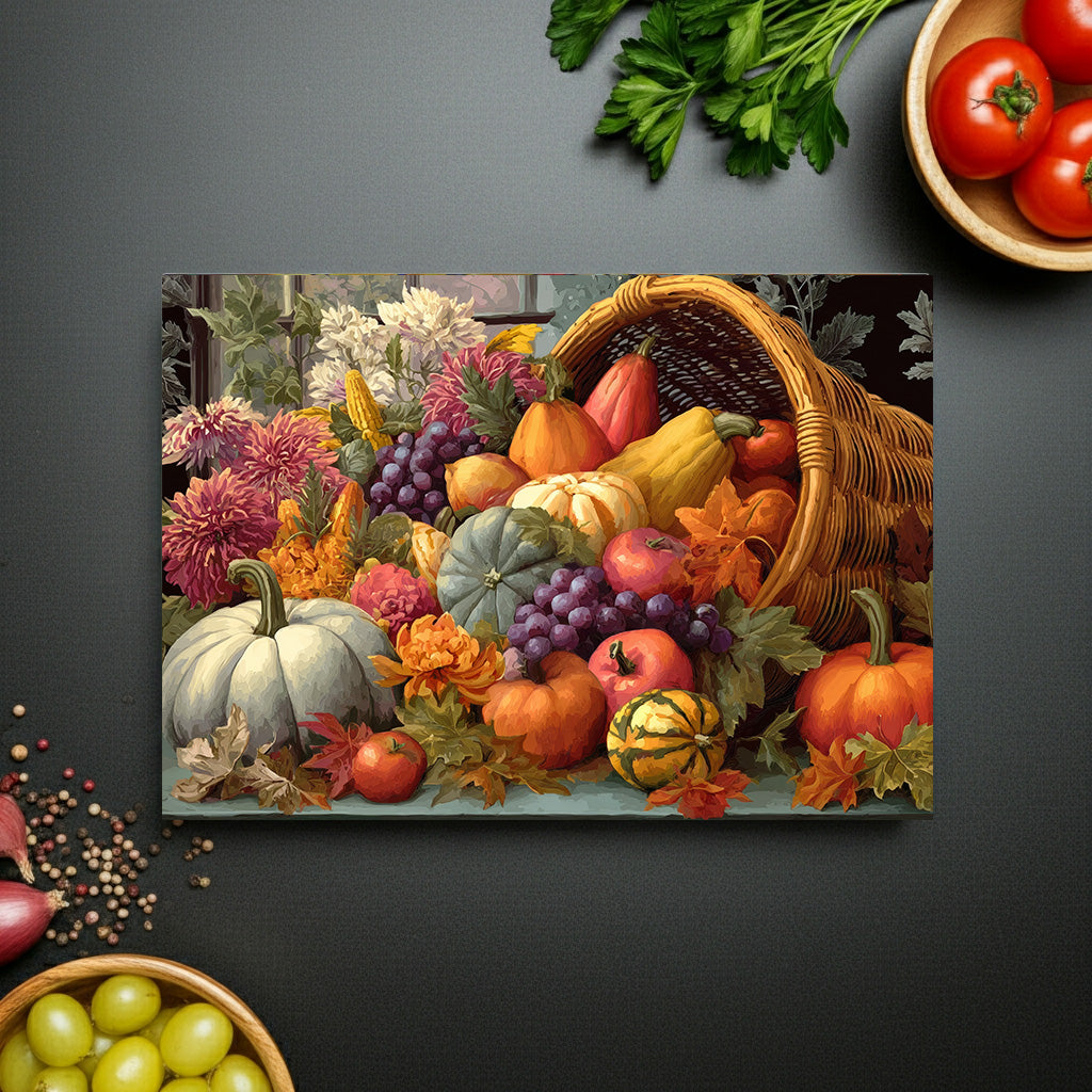 Glass Cutting Board - Fall Cornucopia Harvest Kitchen Decor