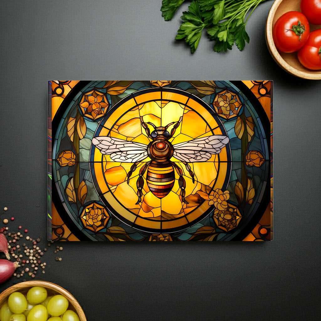 Bee Stained Glass Glass Cutting Board — Decorative Floral Kitchen Board