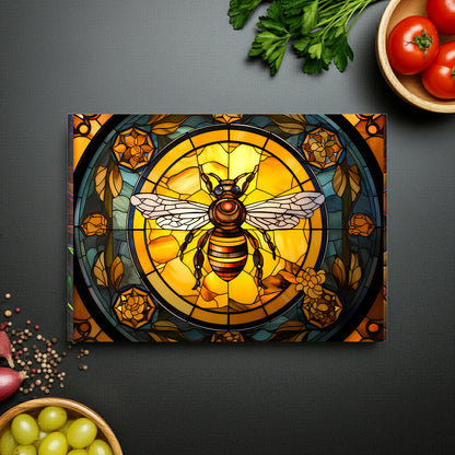 Bee Stained Glass Glass Cutting Board — Decorative Floral Kitchen Board