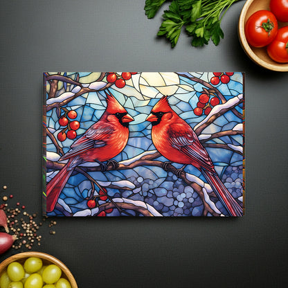 Cardinal Stained-Glass Glass Cutting Board — Decorative Holiday Kitchen Trivet