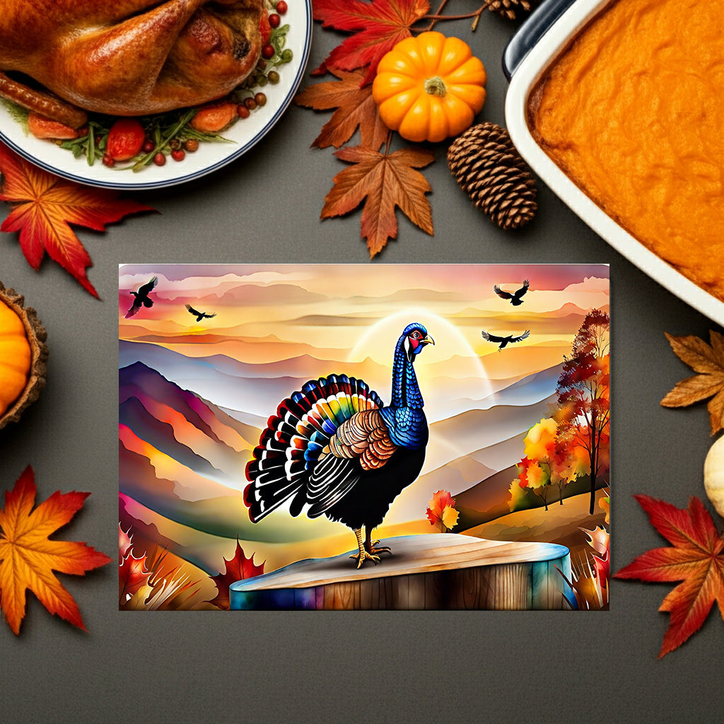 Glass Cutting Board — Colorful Turkey Sunset Kitchen Cutting Board, Autumn Farmhouse Décor
