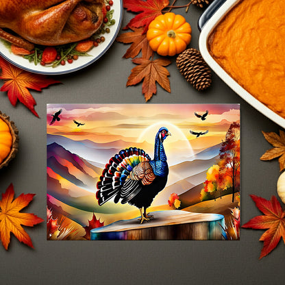 Glass Cutting Board — Colorful Turkey Sunset Kitchen Cutting Board, Autumn Farmhouse Décor