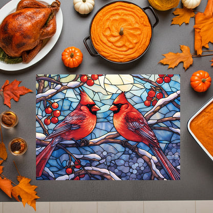 Cardinal Stained-Glass Glass Cutting Board — Decorative Holiday Kitchen Trivet