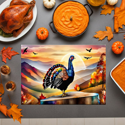 Glass Cutting Board — Colorful Turkey Sunset Kitchen Cutting Board, Autumn Farmhouse Décor