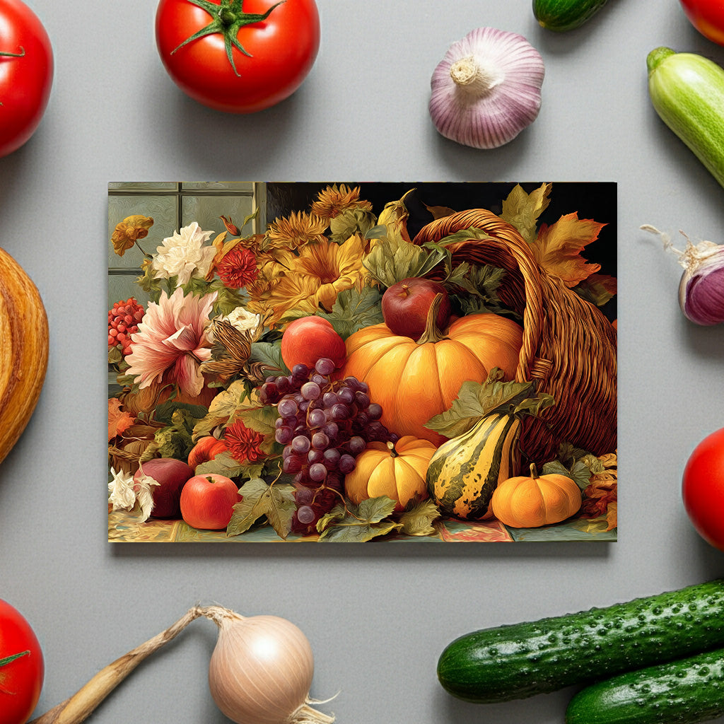 Autumn Harvest Glass Cutting Board — Cornucopia Pumpkins & Fall Fruit Kitchen Decor