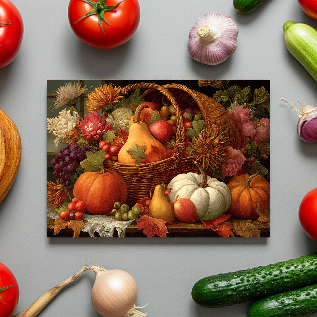 Autumn Harvest Glass Cutting Board — Thanksgiving Cornucopia Kitchen Decor