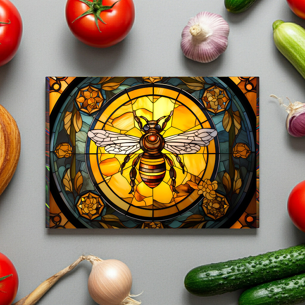 Bee Stained Glass Glass Cutting Board — Decorative Floral Kitchen Board