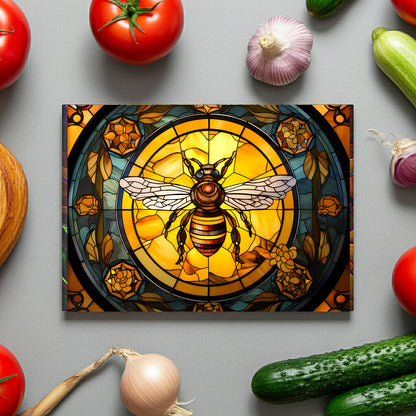 Bee Stained Glass Glass Cutting Board — Decorative Floral Kitchen Board