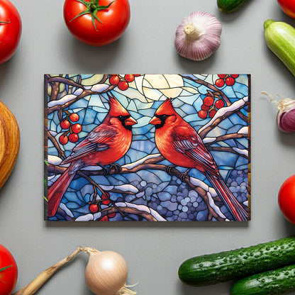 Cardinal Stained-Glass Glass Cutting Board — Decorative Holiday Kitchen Trivet