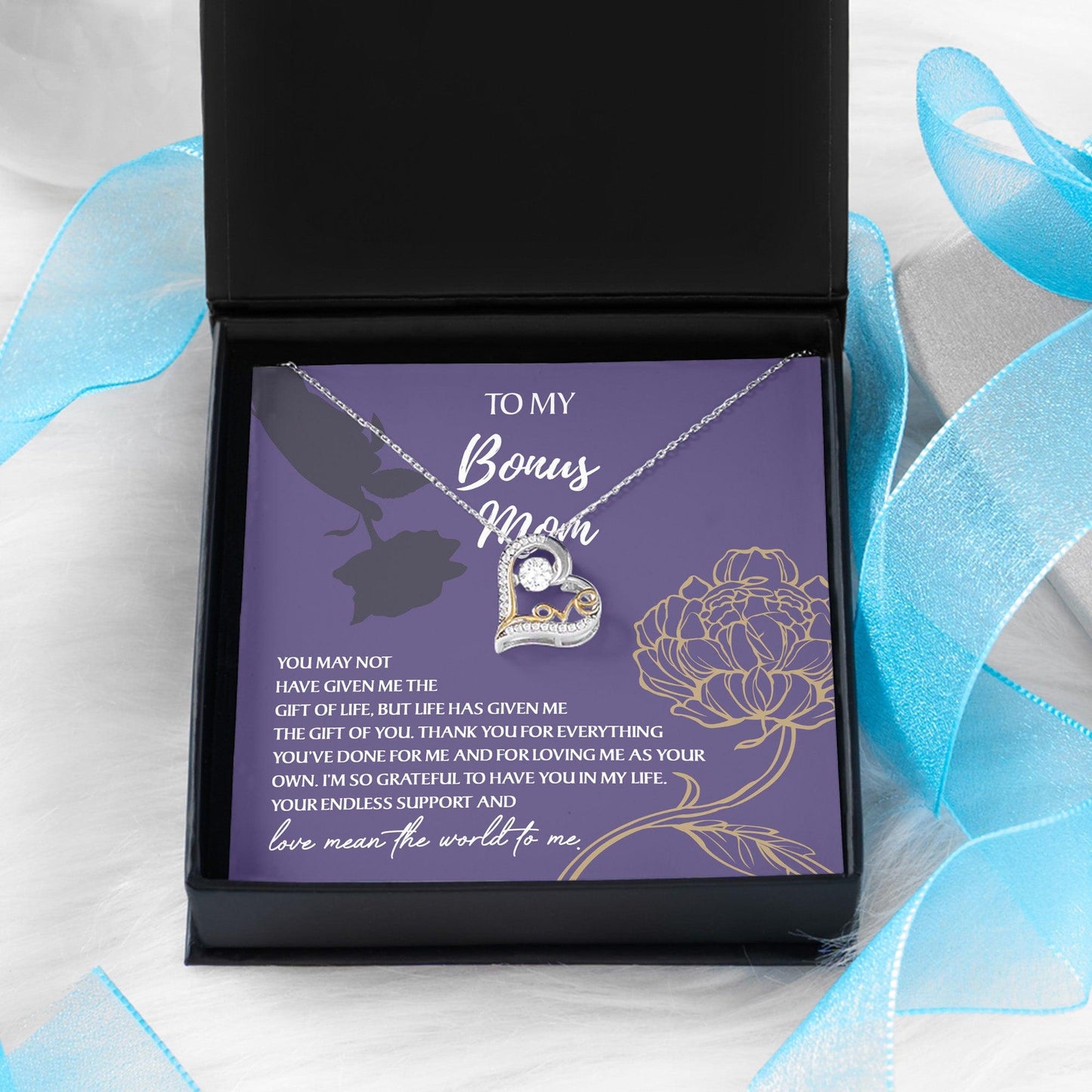 Bonus Mom Gift Thank You for Everything Heart Pendant Necklace - Mallard Moon Gift Shop