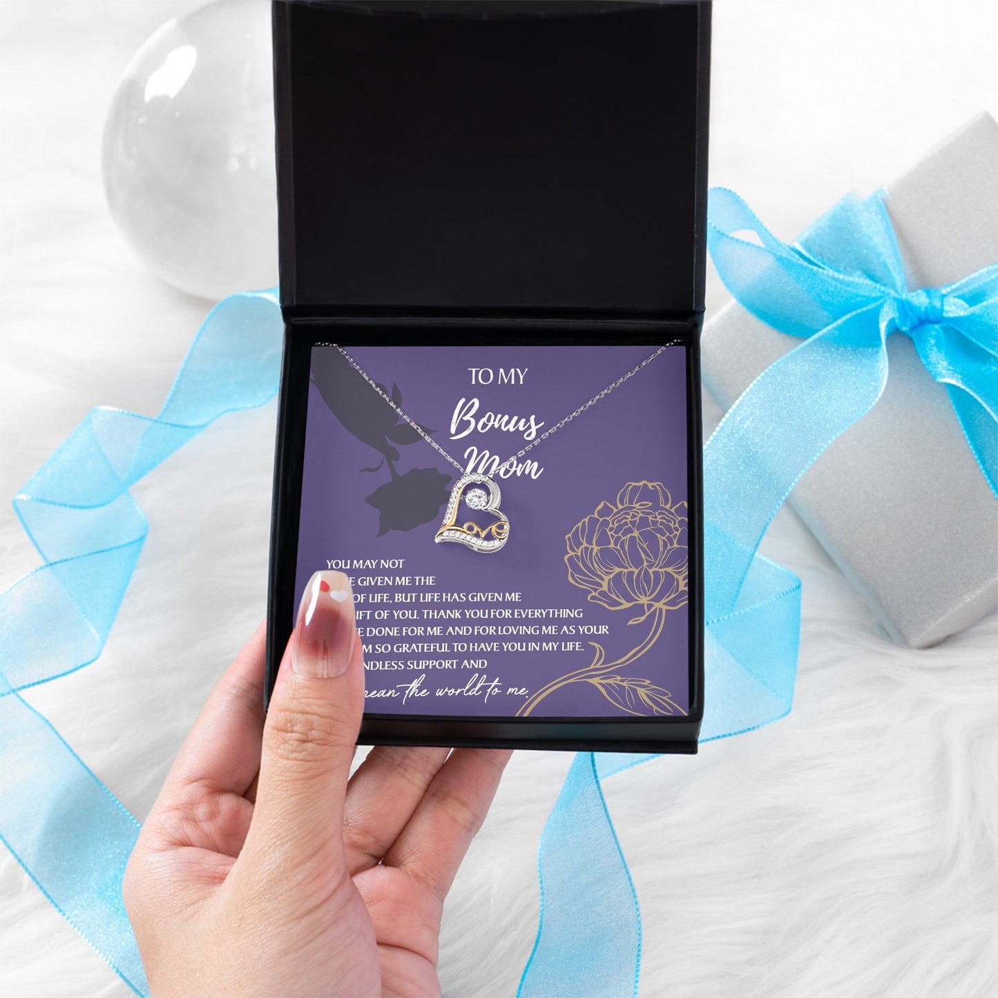 Bonus Mom Gift Thank You for Everything Heart Pendant Necklace - Mallard Moon Gift Shop