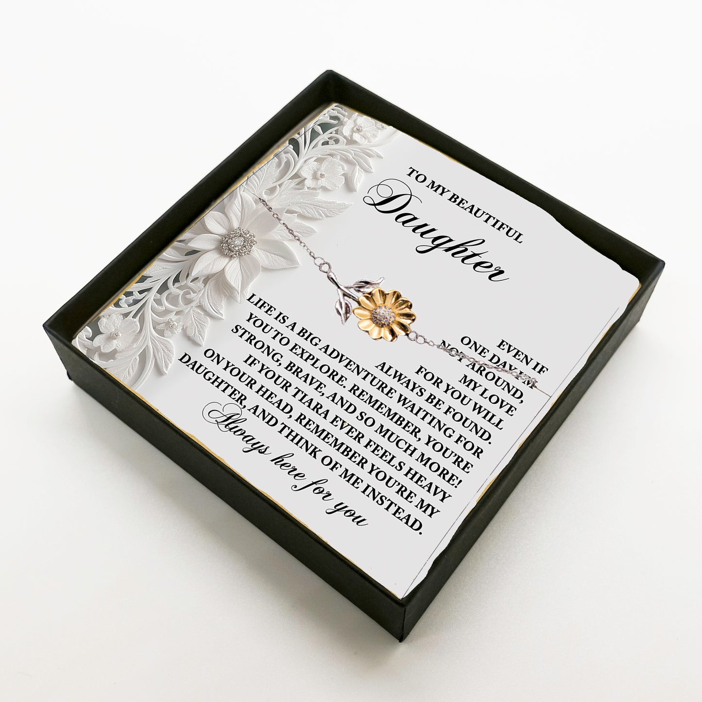 Daughter Sunflower Bracelet Sterling Silver with 18K Gold-Plated Petals – Sentimental Birthday Graduation Christmas Jewelry Gift from Parent – Life is a Big Adventure - Heartfelt Message Card - Mallard Moon Gift Shop