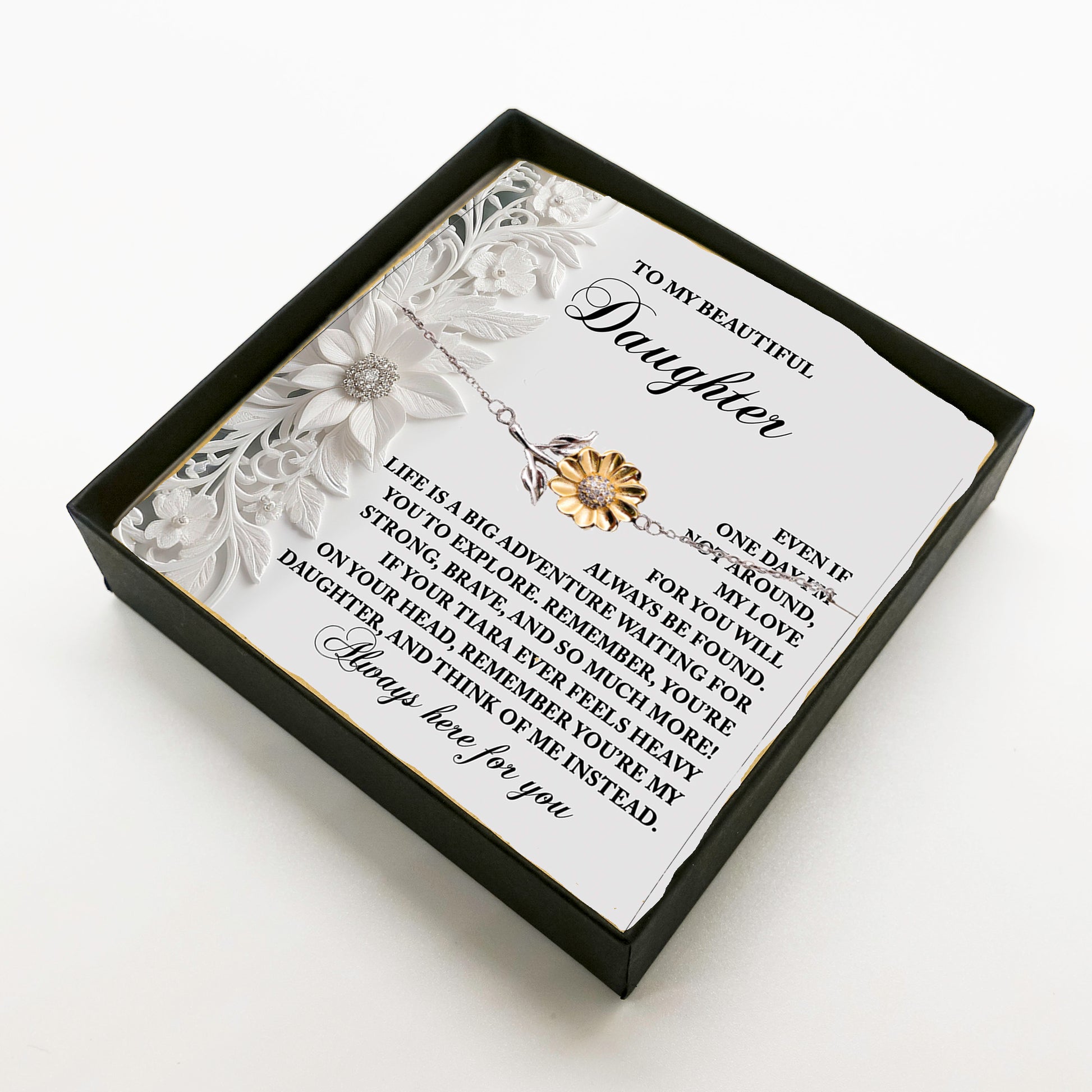 Daughter Sunflower Bracelet Sterling Silver with 18K Gold-Plated Petals – Sentimental Birthday Graduation Christmas Jewelry Gift from Parent – Life is a Big Adventure - Heartfelt Message Card - Mallard Moon Gift Shop
