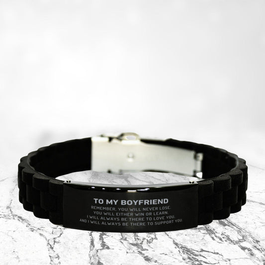 Boyfriend Gifts, Remember, you will never lose. You will either WIN or LEARN, Keepsake Black Glidelock Clasp Bracelet Birthday Christmas Gifts Ideas - Mallard Moon Gift Shop