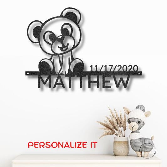 Timeless Teddy Bear: Personalized Metal Sign with Name & Birth Date - Mallard Moon Gift Shop