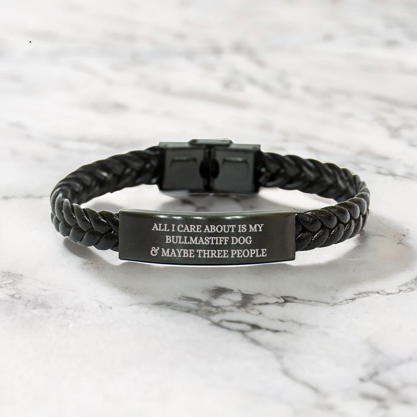 Braided Bullmastiff Dog Bracelet – “All I Care About Is My Bullmastiff Dog & Maybe Three People” – Interwoven Adjustable Cord Design - Mallard Moon Gift Shop