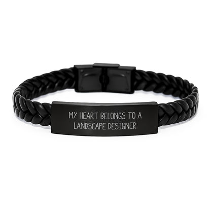 Funny Landscape Designer Gifts from Friends - Interlaced Leather Bracelet - My Heart Belongs To A Landscape Designer - Image 1