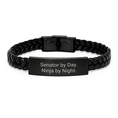 Senator Gifts, Interlaced Leather Bracelet, Funny Quote - Senator By Day. Ninja By Night., Graduation Unique Gifts from Friends to Family - Image 1