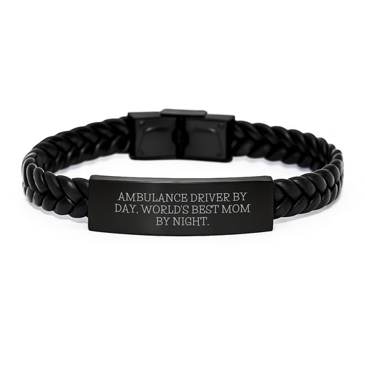 Ambulance Driver Gifts, Funny Quote Leather Bracelet for Ambulance Driver, Interlaced Leather Ambulance Driver Bracelet with Engraved Stainless Steel Christmas Unique Gifts for Ambulance Driver - Image 1