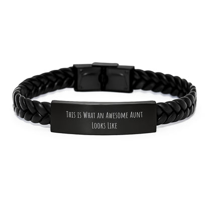 Aunt Gifts, Funny Quote Interlaced Leather Bracelet Gifts from Men to Aunt, Awesome Aunt Looks Like, Birthday Unique Gifts - Image 1