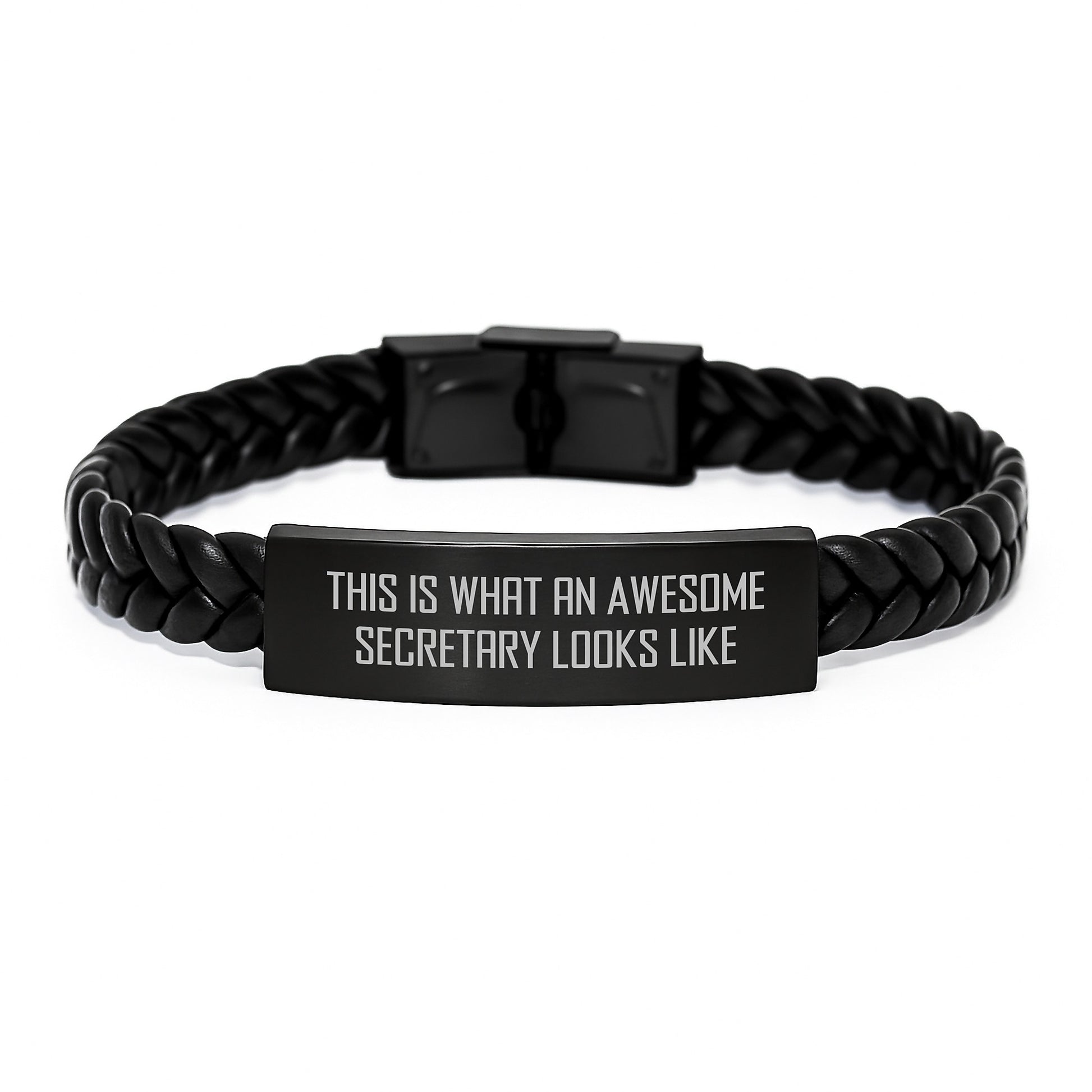 Funny Secretary Gifts from Friends - Interlaced Leather Bracelet for Graduation, 'This Is What An Awesome Secretary Looks Like' Quote, Gifts for Secretary Women - Image 1