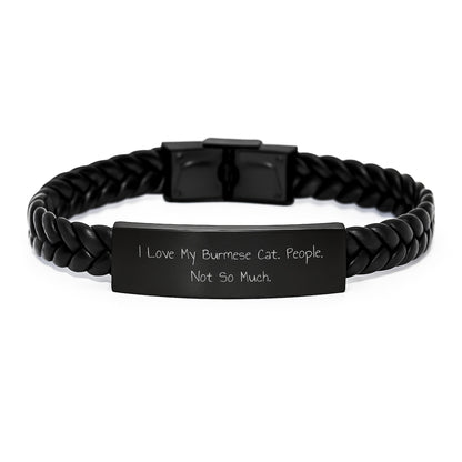 Burmese Cat Lovers Gifts from Friends, Funny Inspirational Quote Interlaced Leather Bracelet, 7.87 inch Stainless Steel PU Leather, Graduation Unique Gifts for Her Him or Family - Image 1