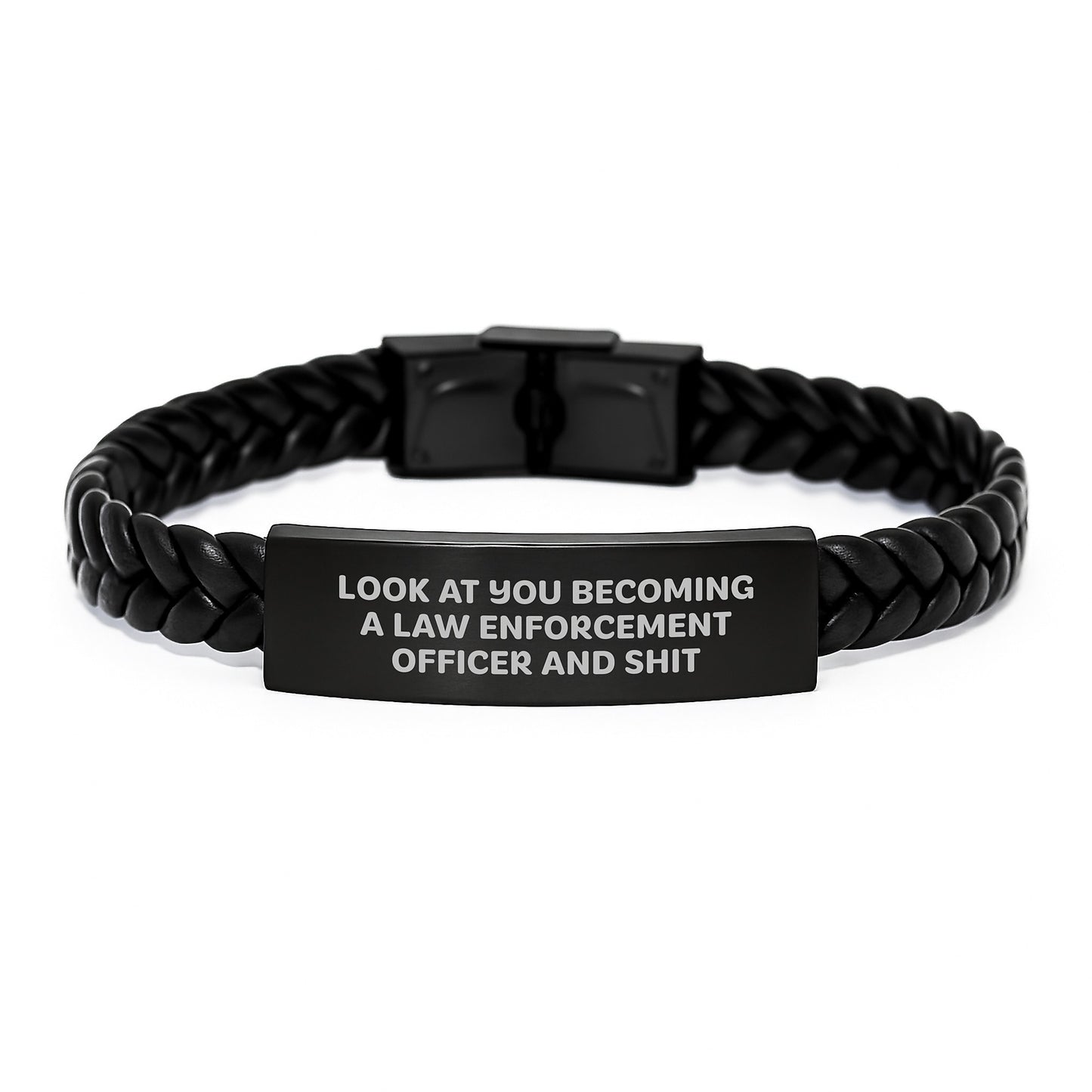Funny Quote Law Enforcement Officer Gifts Interlaced Leather Bracelet, Birthday Unique Present from Friends, Coworkers, or Family - Image 1