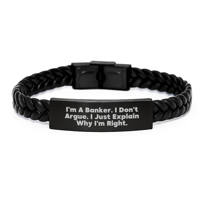 Funny Banker Gifts for Men, Interlaced Leather Bracelet with Stainless Steel, Ideal Gift from Family for Banker, Christmas Unique Gift - Image 1