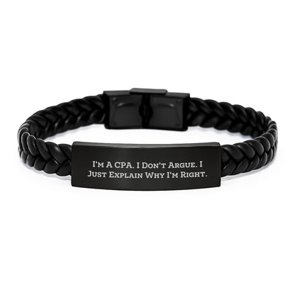 Funny CPA Gifts from Friends for Men, Interlaced Leather Bracelet with Stainless Steel and PU Leather, Christmas Unique Present for Accountants - Image 1