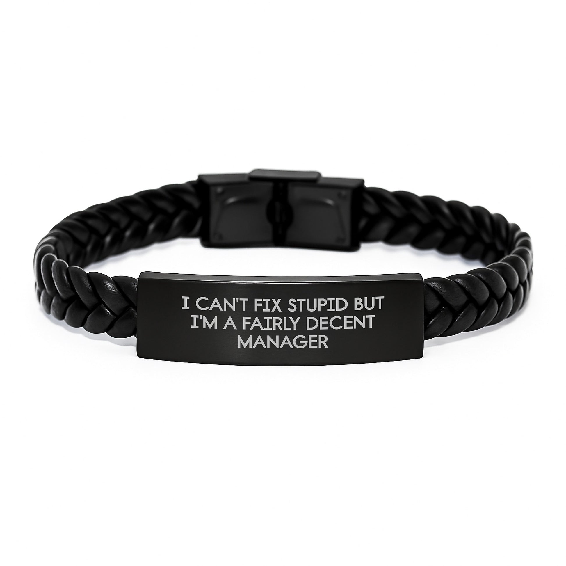 Funny Manager Gifts, Interlaced Leather Bracelet, Christmas Unique Presents for Men, Women, Coworkers from Friends, Family - I Can't Fix Stupid - Image 1