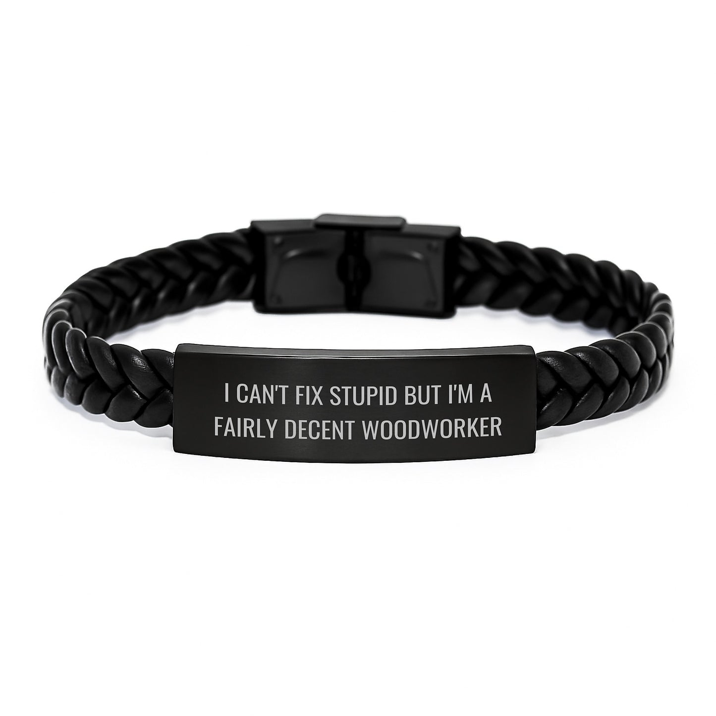 Woodworker Gifts for Him from Family, Funny Interlaced Leather Bracelet for Men, Christmas Unique Presents for Dad - Image 1