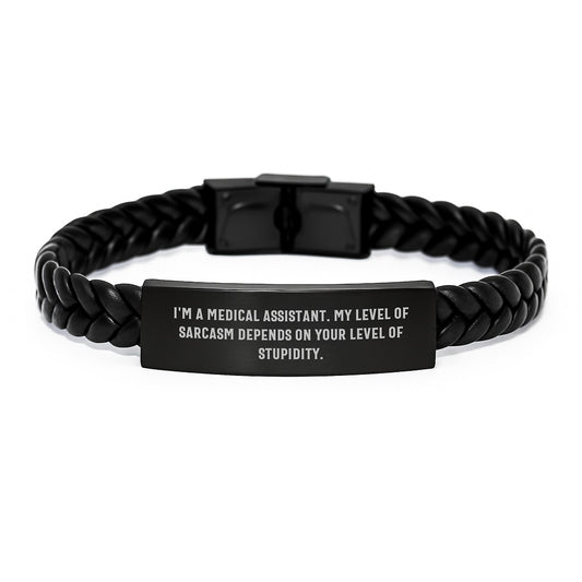 Funny Medical Assistant Gifts, Interlaced Leather Bracelet with Sassy Quote, Christmas Unique Gifts for Medical Assistant, Men, Women, Coworkers from Friends, Family - Image 1