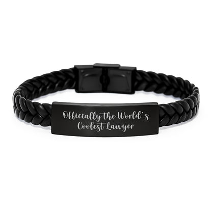 Funny Lawyer Gifts, Officially The World's Coolest Lawyer Interlaced Leather Bracelet, Christmas Unique Presents for Men Lawyers - Image 1