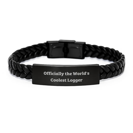Funny Logger Gifts from Men for Logger Friends - Interlaced Leather Bracelet with 'Officially The World's Coolest Logger' Quote, Christmas Unique Gifts - Image 1