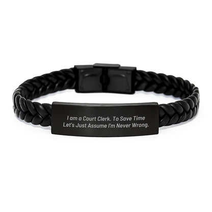 Funny Court Clerk Gifts for Men, Interlaced Leather Bracelet, Christmas Unique Presents from Friends to Family - Image 1