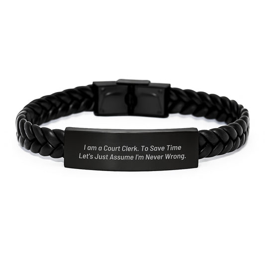 Funny Court Clerk Gifts for Men, Interlaced Leather Bracelet, Christmas Unique Presents from Friends to Family - Image 1