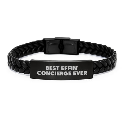 Funny Concierge Gifts from Friends, Best Effin' Interlaced Leather Bracelet for Concierge Men, Christmas Unique Gifts - Image 1
