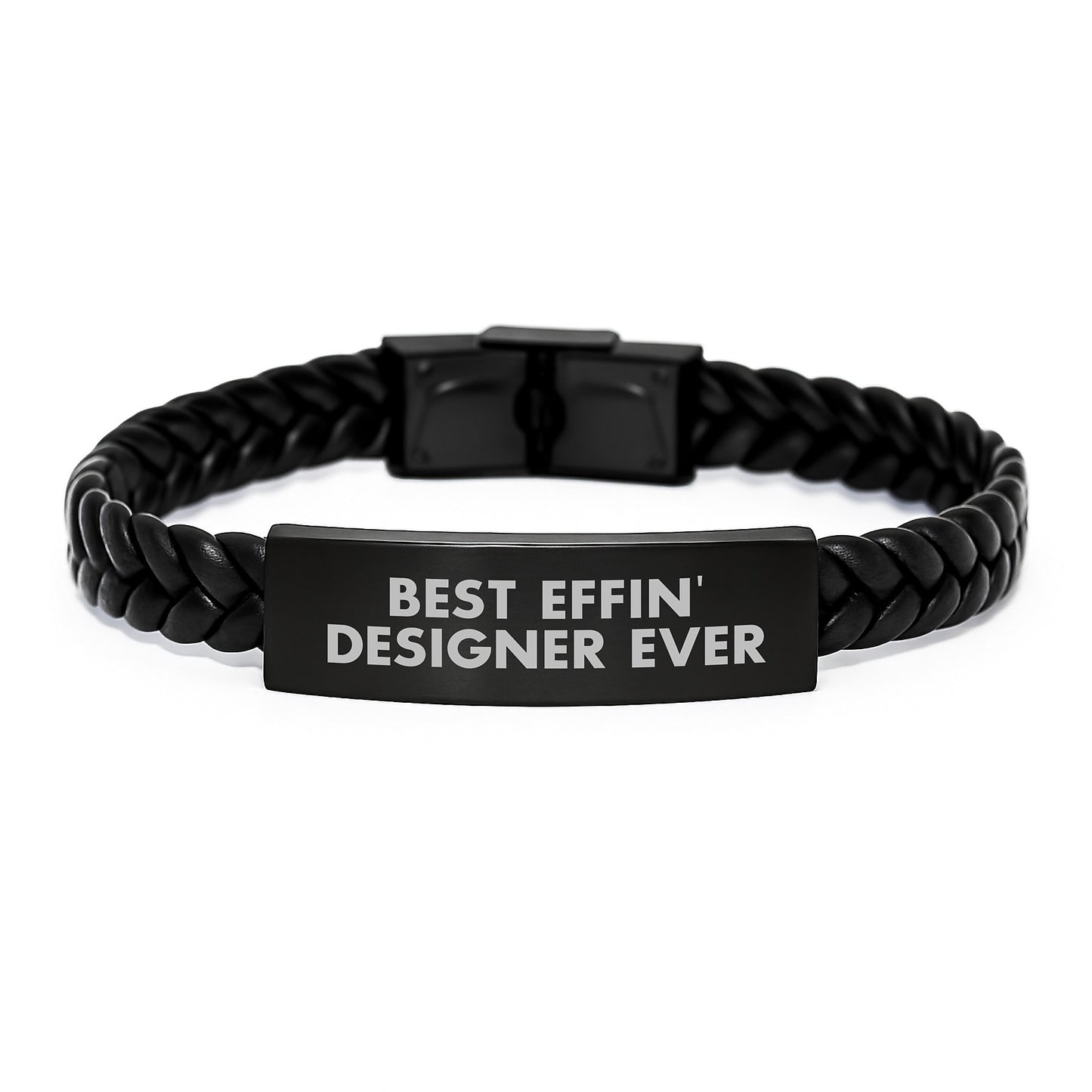 Funny Graduation Gifts from Best Effin' Designer Ever, Interlaced Leather Men's Bracelet for Designer, Unique Gifts for Him, Funny Quote Gift for Men - Image 1