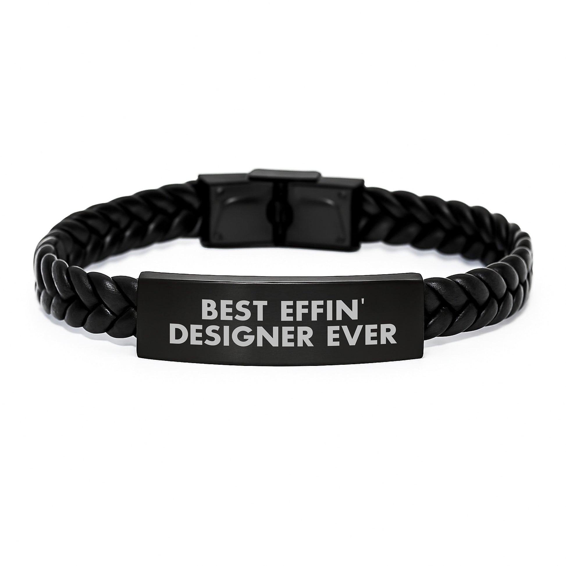 Funny Graduation Gifts from Best Effin' Designer Ever, Interlaced Leather Men's Bracelet for Designer, Unique Gifts for Him, Funny Quote Gift for Men - Image 1