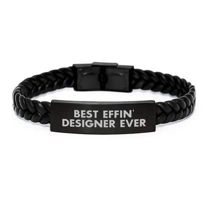Funny Graduation Gifts from Best Effin' Designer Ever, Interlaced Leather Men's Bracelet for Designer, Unique Gifts for Him, Funny Quote Gift for Men - Image 1