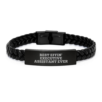Funny Executive Assistant Gifts for Men - Interlaced Leather Bracelet, Funny Quote Best Effin' Executive Assistant Ever, Unique Christmas Unique Gifts for Coworkers - Image 1