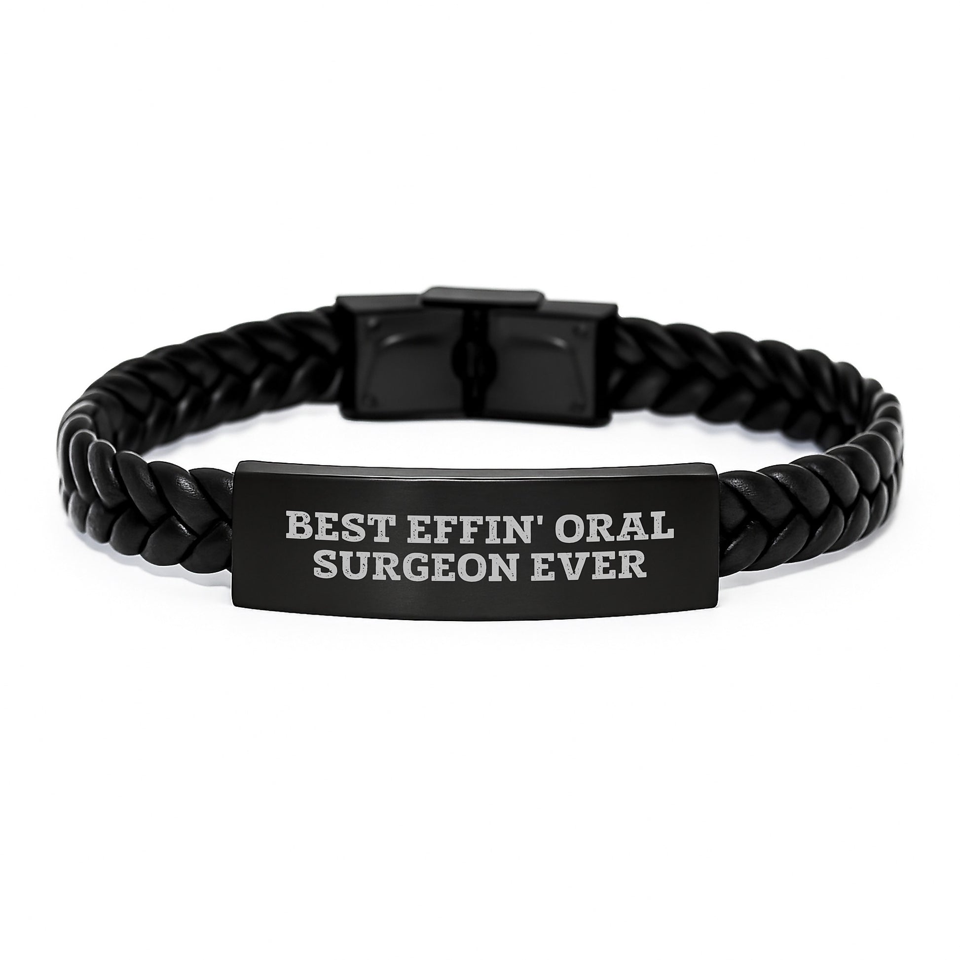 Funny Gifts for Oral Surgeon Men from Friends, Best Effin' Oral Surgeon Ever Interlaced Leather Bracelet for Christmas Unique Gifts - Image 1